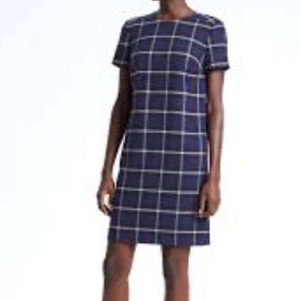 Banana Republic Windowpane Navy Sheath Dress